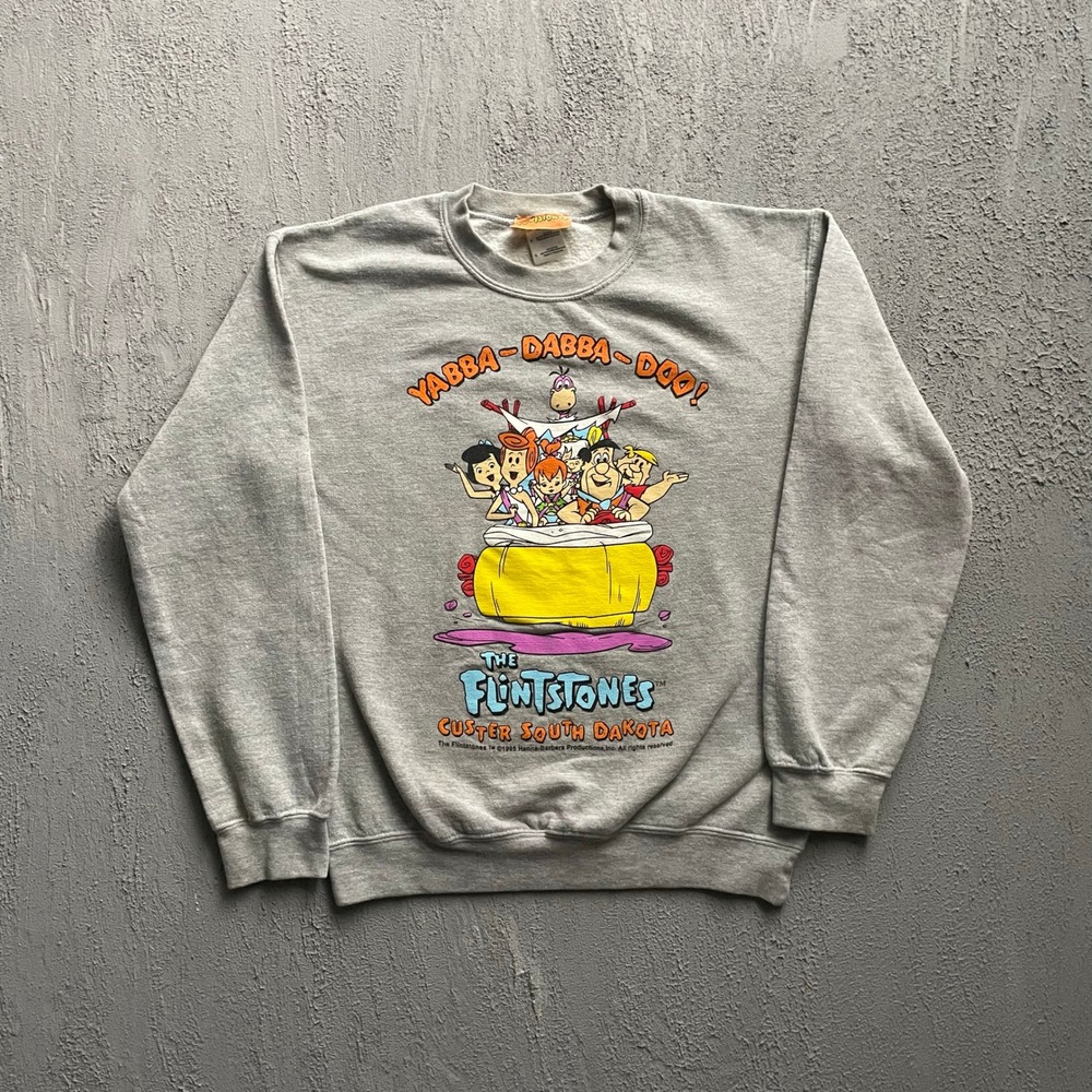 Vintage Flintstones Yabba-Dabba-Doo Graphic Sweatshirt Unisex Small Gray 90s